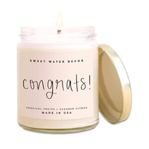 sweet water decor, congrats! tropical fruits and sugared citrus island scented soy wax candle for home | 9oz clear jar, 40 hour burn time, made in the usa