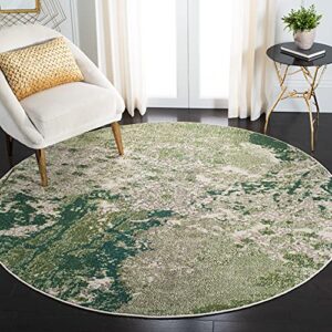 safavieh madison collection 5′ round green / ivory mad499y modern abstract non-shedding dining room entryway foyer living room bedroom area rug