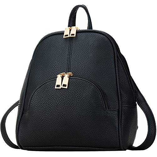 KKXIU Casual Mini Backpack Small Daypacks Purse Synthetic Leather for Girls and Women (black 1)