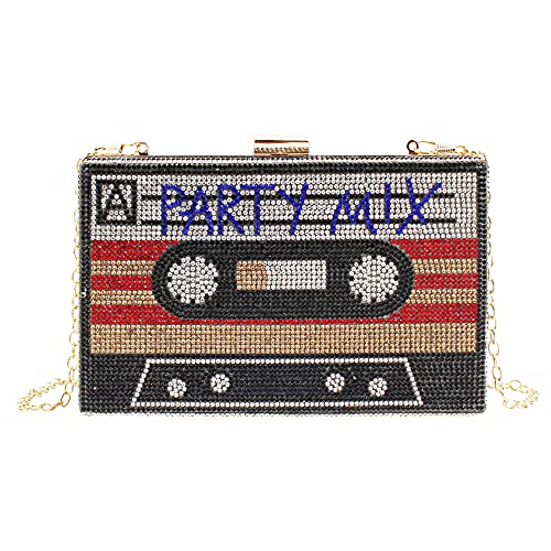 Women Retro Radio Shape Crossbody Bag Vintage Metal Evening Bag Clutch Purse (A-Black)