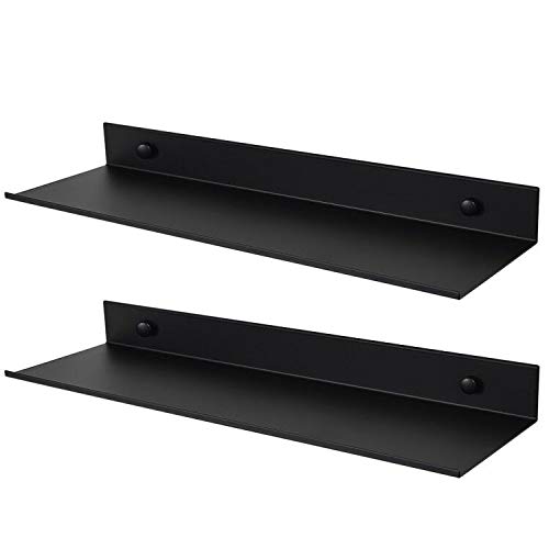 TLBTEK 2 Pcs 16inch Black Floating Shelves,Rustic Farmhouse Floating Shelves Wall Mounted Storage for Bathroom, Bedroom, Living Room, Kitchen