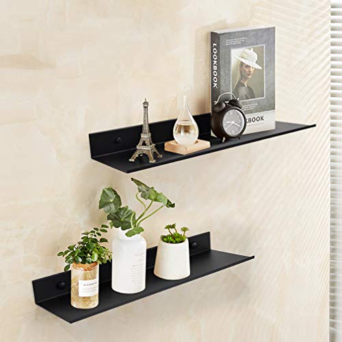 TLBTEK 2 Pcs 16inch Black Floating Shelves,Rustic Farmhouse Floating Shelves Wall Mounted Storage for Bathroom, Bedroom, Living Room, Kitchen