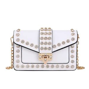 qiayime purses and handbags for women rhinestone fashion pu leather top handle crystal chain rivet satchel shoulder tote crossbody clutch bags