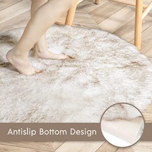 Phantoscope Faux Fur Rug, Fluffy Soft Faux Fox Fur Area Rugs for Bedroom Livingroom Kids Room Decor,Shaggy Fur Rugs Anti-Skid, White Brown, 2 x 6 Feet