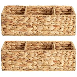 StorageWorks 3-Section Wicker Baskets for Shelves, Hand-Woven Water Hyacinth Storage Baskets, 2-Pack