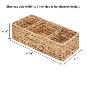 StorageWorks 3-Section Wicker Baskets for Shelves, Hand-Woven Water Hyacinth Storage Baskets, 2-Pack