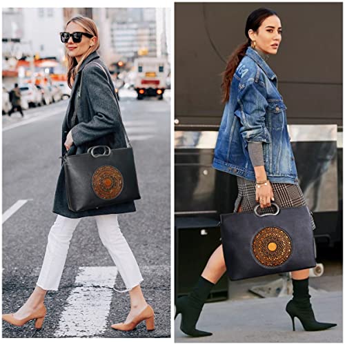 Genuine Leather Handbags for Women, Organizer Crossbody Bag Large Satchel Vintage Embossing Totem Shoulder Bag