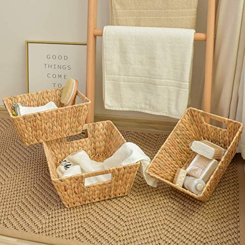 StorageWorks Water Hyacinth Storage Baskets, Large Wicker Baskets with Built-in Handles, 2 Pack