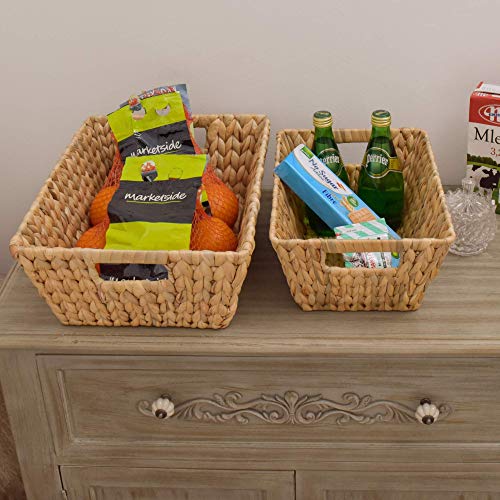 StorageWorks Water Hyacinth Storage Baskets, Large Wicker Baskets with Built-in Handles, 2 Pack