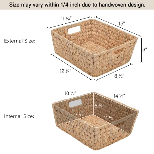 StorageWorks Water Hyacinth Storage Baskets, Large Wicker Baskets with Built-in Handles, 2 Pack