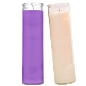 jar candles – wax candles (2 pc) purple and white great for sanctuary vigils voodoo and prayers – unscented glass candle set – indoor outdoor – spiritual religious church – prayer candles