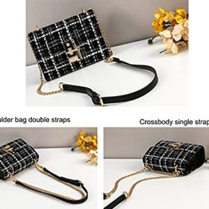 Sunwel Fashion Moonlitt Small Evening Bags for Women Crossbody Bag Chain Shoulder Evening Clutch Tweed Purse Bag (BLACK/WHITE)