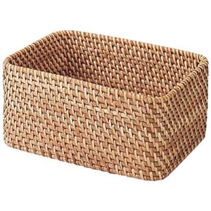 muji stackable rattan rectangular basket with lid, 26 cm width x 18 cm depth x 12 cm height