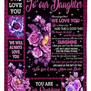 Ananas Pru Parent to Daughter Blanket, to Daughter from dad and mom You are Sunshine Violet Rose Butterfly White Fleece Blanket, Daughter Blanket, Daughter Present, idea, Family Love Blanket