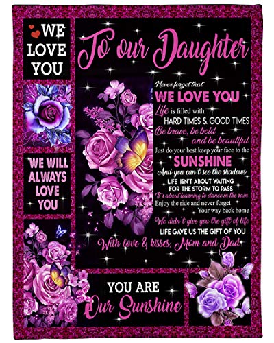 Ananas Pru Parent to Daughter Blanket, to Daughter from dad and mom You are Sunshine Violet Rose Butterfly White Fleece Blanket, Daughter Blanket, Daughter Present, idea, Family Love Blanket