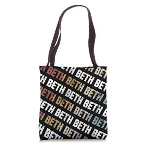 vintage first name pattern retro forename gift for beth tote bag