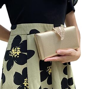 Cirilla Women PU Evening Bag Clutch Purse Crossbody Bag with leaf-style flip lock for Wedding Cocktail Party Banquet (Gold)