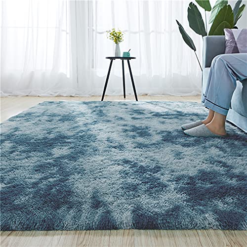 Super Soft Kids Room Nursery Rug 6x9 Area Rug for Bedroom Decor Living Room Kitchen Non-Slip Plush Fluffy Comfy Babys Care Crawling Carpet Blue