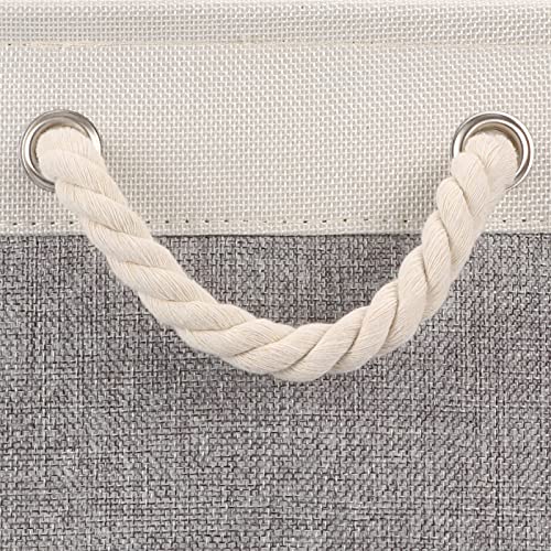 Bidtakay Baskets Set of 2 Shelf Baskets for Clothes 16" X 11.8" X 11.8" Collapsible Canvas Linen Storage Basket with Handles Large Storage Bins Fabric Baskets for Organizing, Closet(White&Grey)