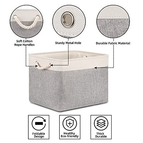 Bidtakay Baskets Set of 2 Shelf Baskets for Clothes 16" X 11.8" X 11.8" Collapsible Canvas Linen Storage Basket with Handles Large Storage Bins Fabric Baskets for Organizing, Closet(White&Grey)