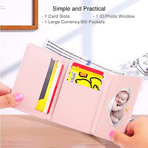 CONISY Cute Wallets for Women, Leather RFID Blocking Small Trifold Wallet with ID Window for Girls and Ladies Womens Wallet -Pig (Pink)