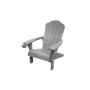 keter outdoor patio garden deck furniture resin adirondack chair with built-in cup holder (grey)