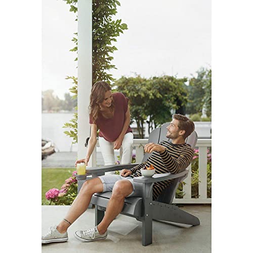 Keter Outdoor Patio Garden Deck Furniture Resin Adirondack Chair with Built-in Cup Holder (Grey)