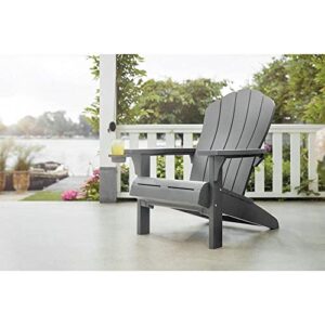 Keter Outdoor Patio Garden Deck Furniture Resin Adirondack Chair with Built-in Cup Holder (Grey)