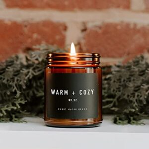 Sweet Water Decor Warm and Cozy Candle | Pine, Orange, Cinnamon, and Fir Winter Scented Soy Candles for Home | 9oz Amber Jar, 40 Hour Burn Time, Made in the USA