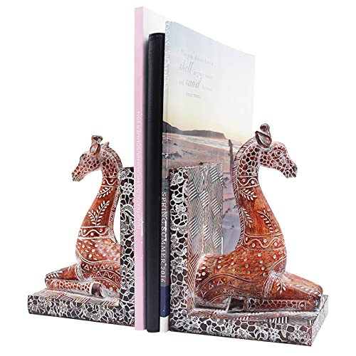 Giraffe Decorative Bookend,Giraffe Statues Bookshelves Decor, Antique Style Book Ends, Supports for Shelves and Desk,Kids Room, Home Office or Desk,a Great Gift for Kids and Adults.