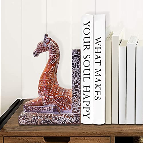 Giraffe Decorative Bookend,Giraffe Statues Bookshelves Decor, Antique Style Book Ends, Supports for Shelves and Desk,Kids Room, Home Office or Desk,a Great Gift for Kids and Adults.