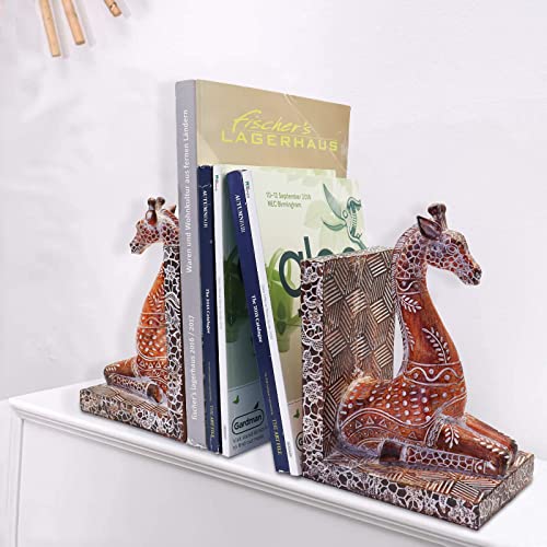 Giraffe Decorative Bookend,Giraffe Statues Bookshelves Decor, Antique Style Book Ends, Supports for Shelves and Desk,Kids Room, Home Office or Desk,a Great Gift for Kids and Adults.