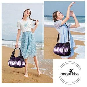 Handbag Hobo Women Handbag Roomy Multiple Pockets Street ladies' Shoulder Bag Fashion PU Tote Satchel Bag for Women (S-AK812-2Z #58PURPLE)