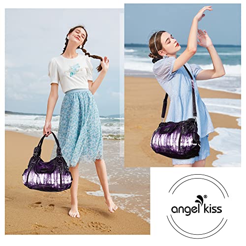 Handbag Hobo Women Handbag Roomy Multiple Pockets Street ladies' Shoulder Bag Fashion PU Tote Satchel Bag for Women (S-AK812-2Z #58PURPLE)