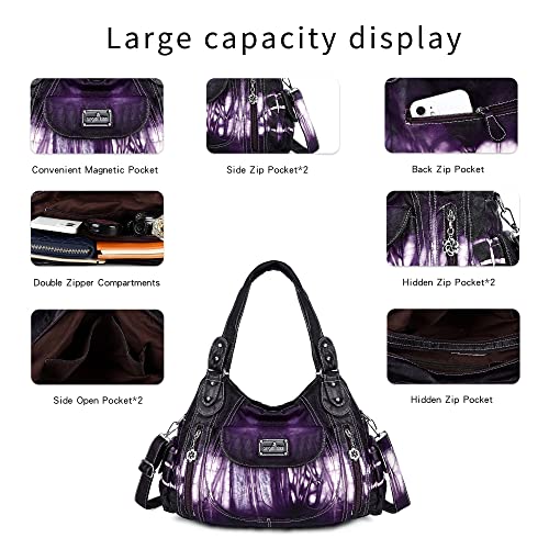 Handbag Hobo Women Handbag Roomy Multiple Pockets Street ladies' Shoulder Bag Fashion PU Tote Satchel Bag for Women (S-AK812-2Z #58PURPLE)