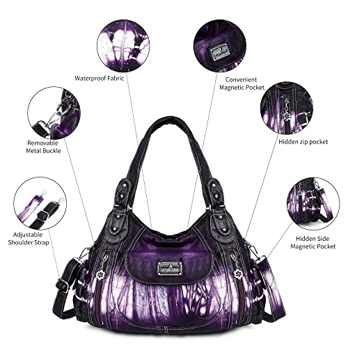 Handbag Hobo Women Handbag Roomy Multiple Pockets Street ladies' Shoulder Bag Fashion PU Tote Satchel Bag for Women (S-AK812-2Z #58PURPLE)