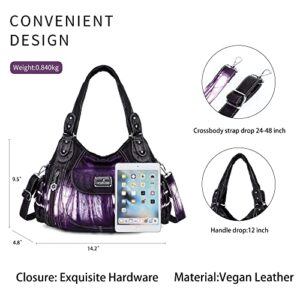 Handbag Hobo Women Handbag Roomy Multiple Pockets Street ladies' Shoulder Bag Fashion PU Tote Satchel Bag for Women (S-AK812-2Z #58PURPLE)