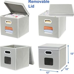 Simple Houseware 3-Pack 12-Inch Clear Window Cube Storage Bin with Lid, Grey