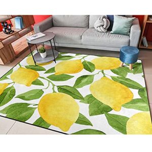 alaza watercolor lemon fruit leaf non slip area rug 4′ x 5′ for living dinning room bedroom kitchen hallway office modern home decorative