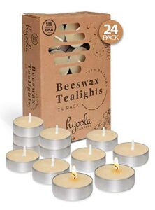 hyoola white beeswax tealight candles in aluminum cup – 24 pack – 100% pure natural beeswax candles