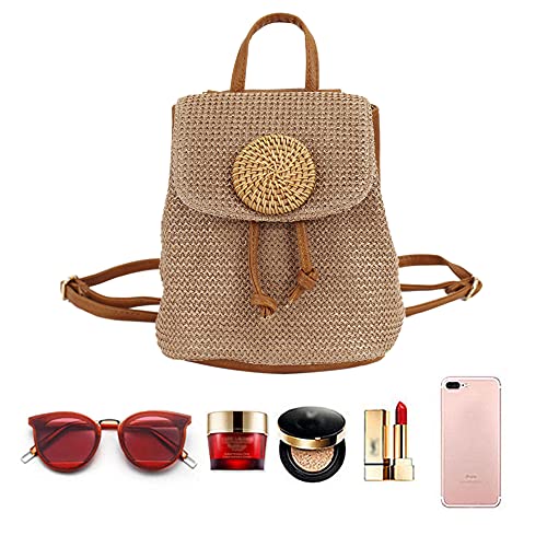 Felice Ann Women Small Straw Woven Backpack Daypack Cross-body Shoulder Bag