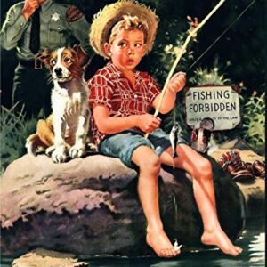 Vintage Tin Poster 1950s Trouble Brewing Boy Fishing Metal Tin Sign 8x12 Inch Retro Home Kitchen Office Garden Garage Wall Decor Tin Plaque New