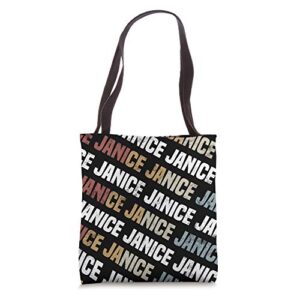 vintage first name pattern retro forename gift for janice tote bag