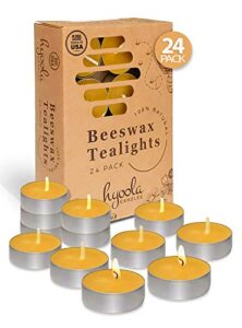 hyoola beeswax tealight candles in aluminum cup – 24 pack – 100% pure natural beeswax candles