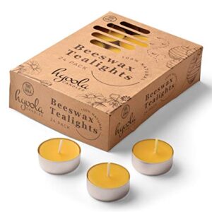 HYOOLA Beeswax Tealight Candles in Aluminum Cup - 24 Pack - 100% Pure Natural Beeswax Candles