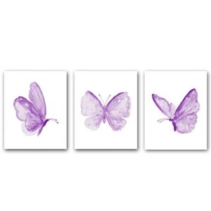 qxnrt set of 3 – butterfly wall art prints,poster with purple butterfly,colorful butterfly wall art canvas poster for girls bedroom nursery home decor,gift.(unframed,8”x10”inches).