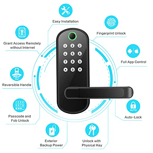 Smart Lock, Keyless Entry Door Lock, Smart Door Lock, Smart Lock for Front Door, Keyless Door Lock, Fingerprint Door Lock, Biometric Door Lock, Keypad Door Lock, Digital Door Lock (Black)