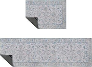 gelpro nevermove artisan machine-washable chenille textured gellygrippers, jordan blue (2-piece rug set)