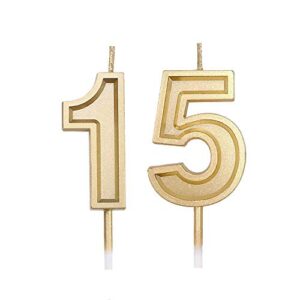 bailym 15th birthday candles,gold number 15 cake topper for birthday decorations party decoration