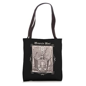 memento mori skeleton hourglass gothic witchy dark academia tote bag